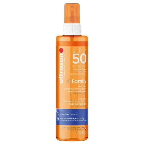 Ultrasun Family Wet Spray nedves bőrre is használható családi fényvédő SPF50