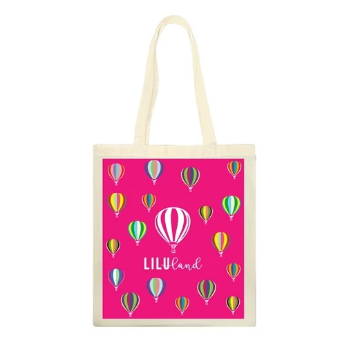 Hőlégballon-mintás vászontáska – pink