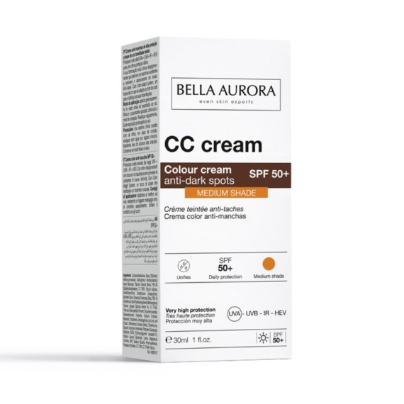 Bella Aurora CC krém pigmentfoltos bőrre közepes árnyalatban SPF50+ 2