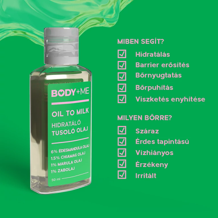 BODY+ME Oil To Milk hidratáló tusoló olaj – utazó kiszerelés
