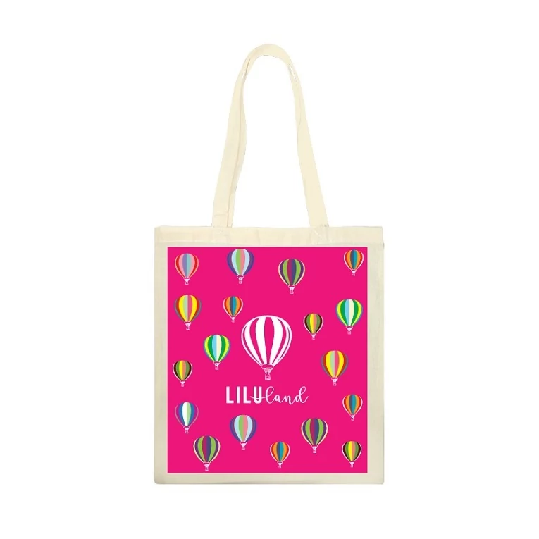 Hőlégballon-mintás vászontáska – pink